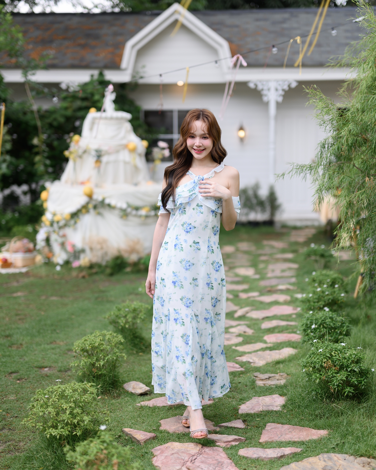 Hydrangea Off-Shoulder Maxi Dress