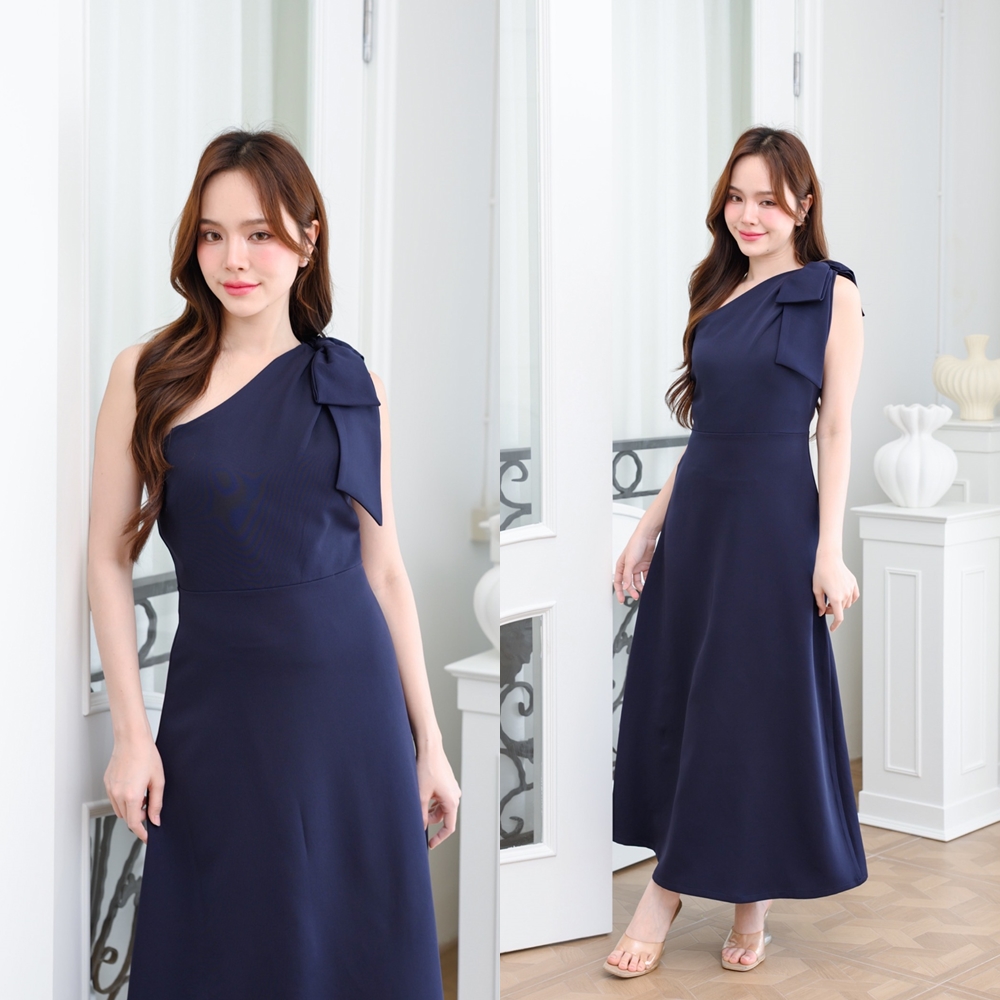 Julia one shoulder maxi dress: สีกรม