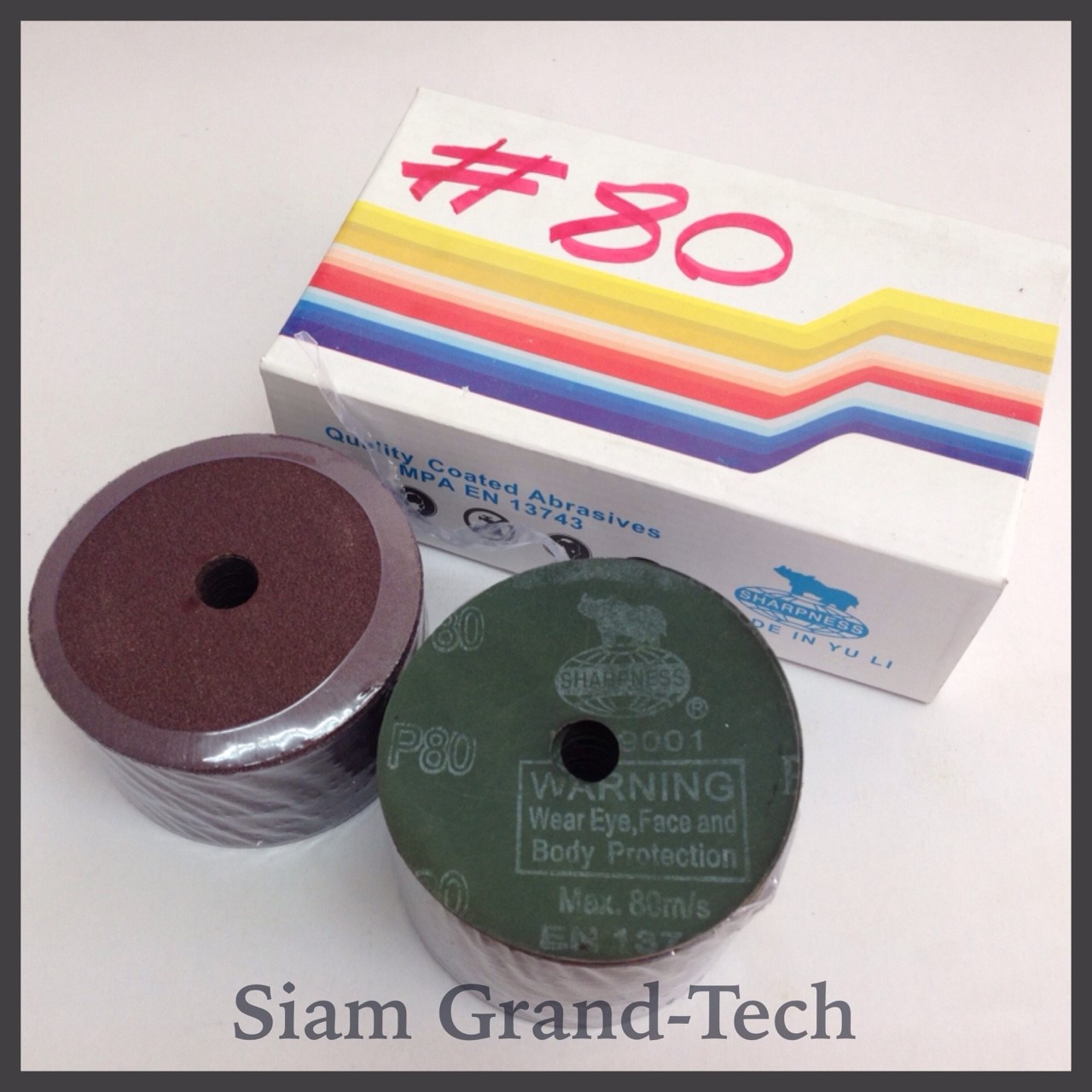 กระดาษทรายกลม หลังแข็ง 4" ตราแรด Sharpness