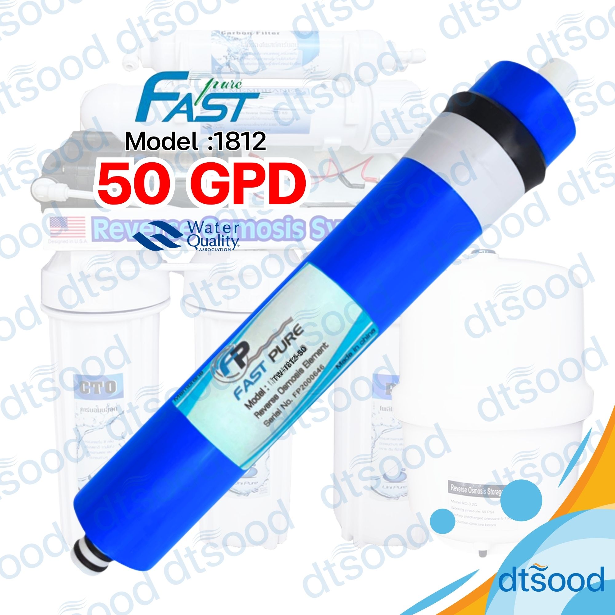 ไส้กรองน้ำ RO Membrane ขนาด 50 GPD ยี่ห้อ Fast Pure กรองละเอียด 0.0001 ไมครอน