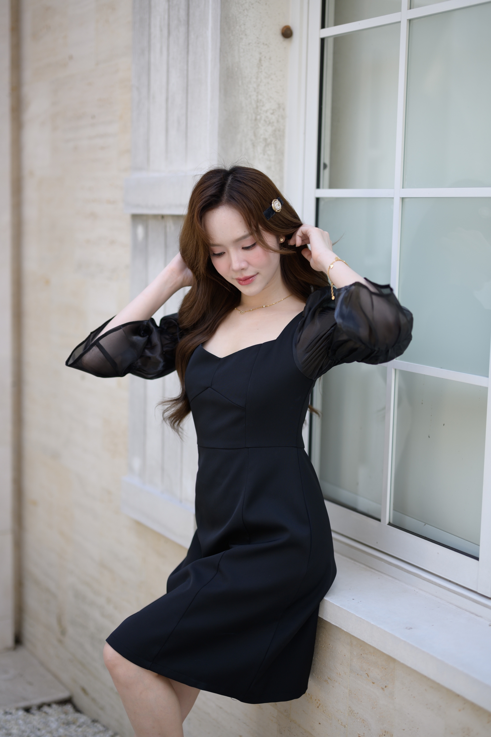 Evie Organza Puff Dress เดรสแขนพัฟ: สีดำ [Made by Pastel Time]