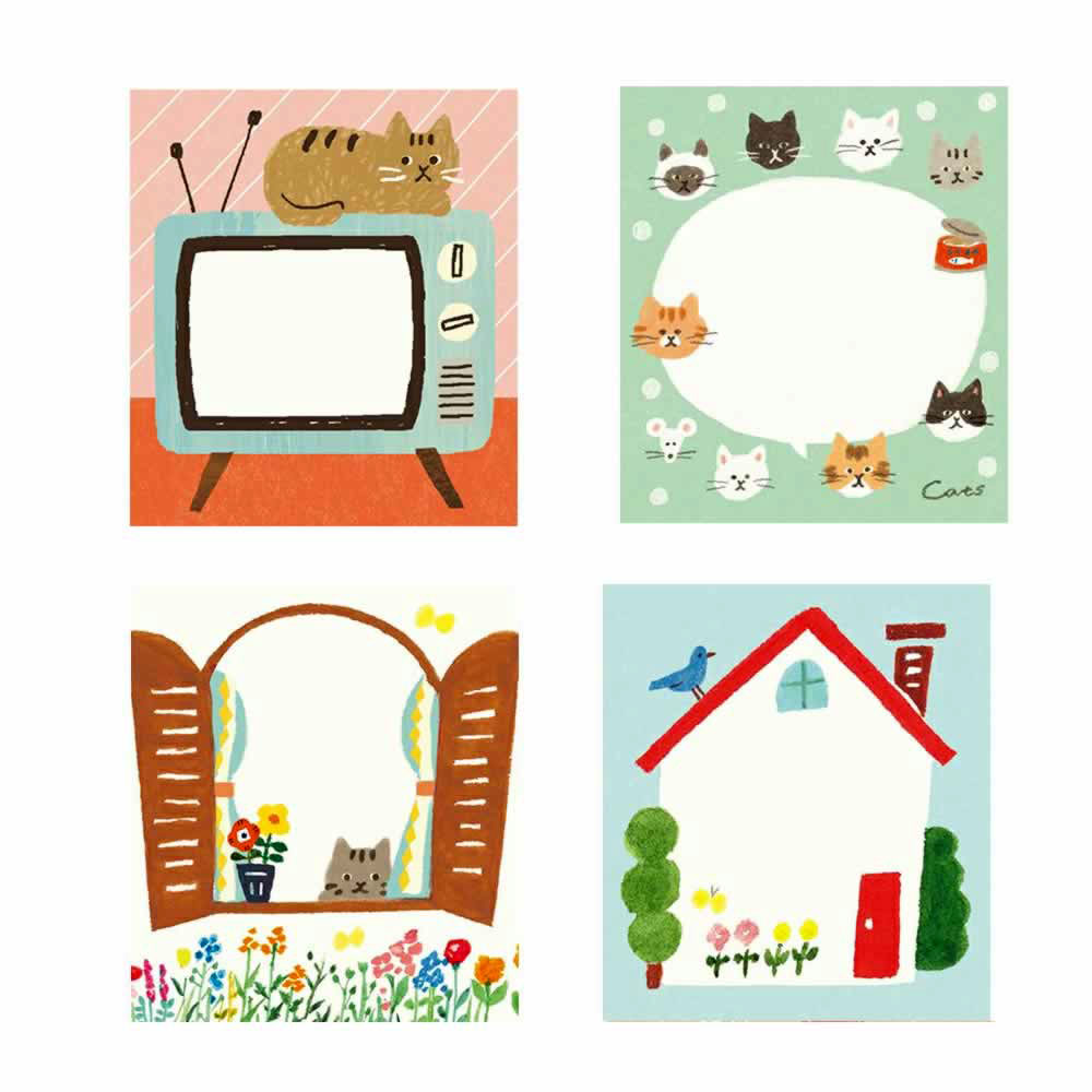 สมุดฉีก Furukawa Paper Works Memo จากญี่ปุ่น ลาย Home Time ขนาด 9 x 9 ซม. มี 4 ลาย รวม 100 แผ่น