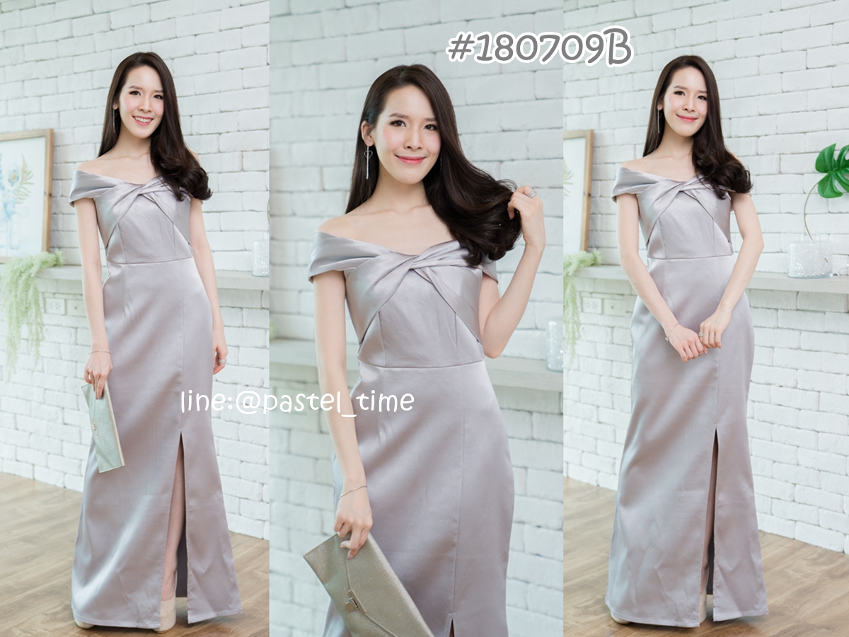 Thea Twist Silk Satin Maxi Dress – Silver : สีเงิน