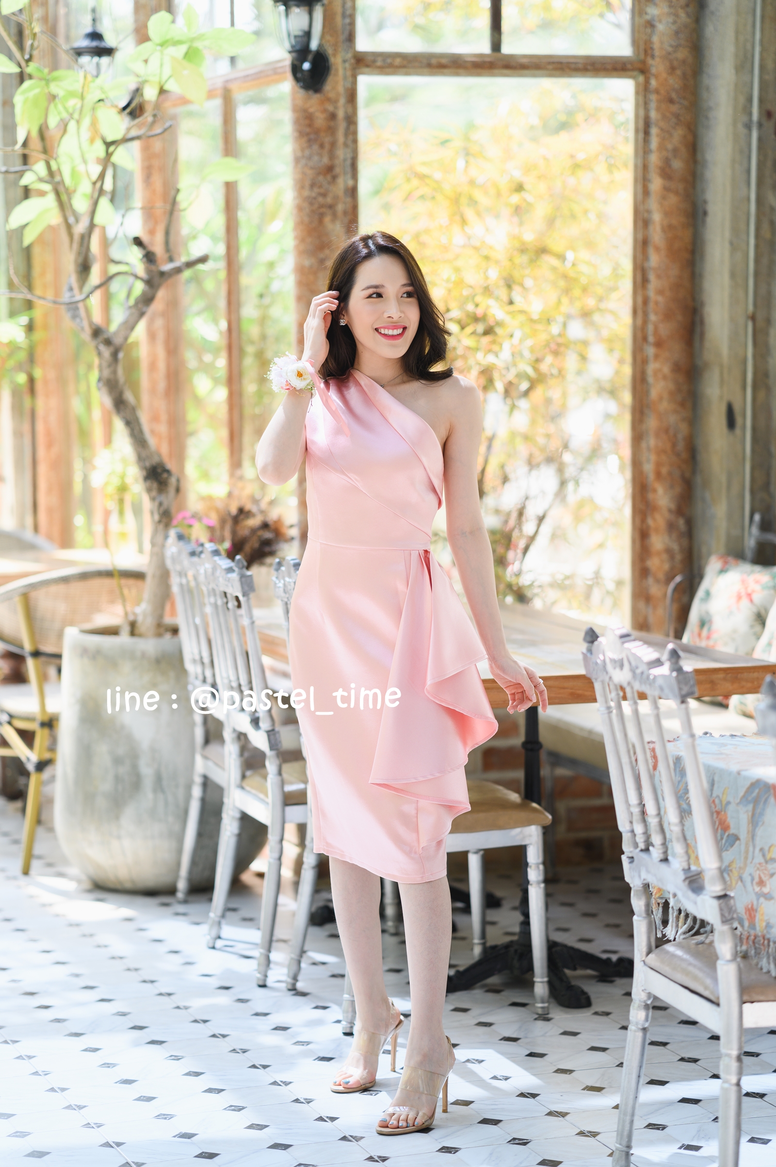 Micha Layered Silk Satin Dress - สีโอรส