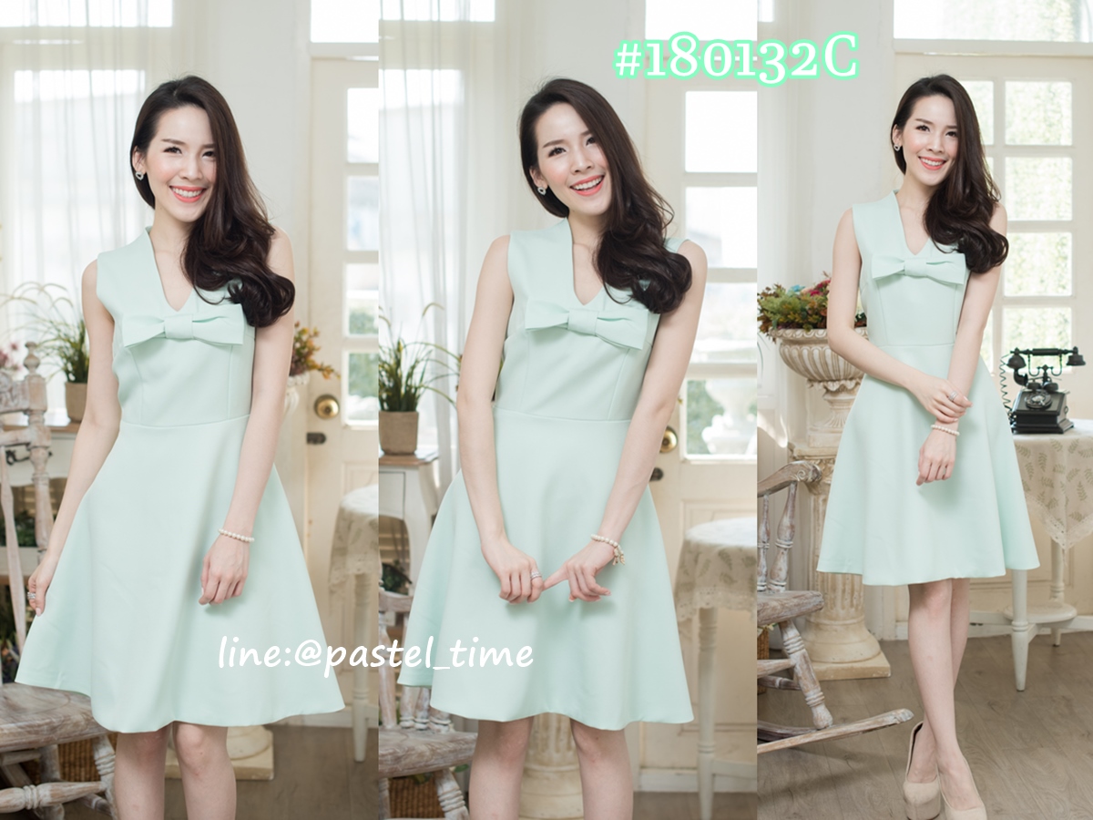 Chira Bow Pastel Dress – สีเขียวมิ้นท์