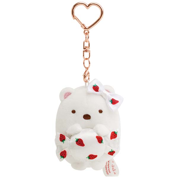 พวงกุญแจตุ๊กตา Sumikko Gurashi x Sakuma Strawberry Milk Candy ตรงห่วงเป็นรูปหัวใจ มี 3 แบบให้เลือก