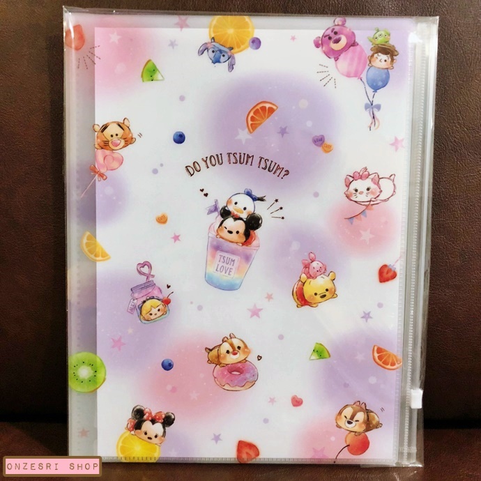 แฟ้ม A4 ลาย Disney Tsum Tsum Fruity แยกใส่เอกสารได้ 6 ช่อง + 1 ช่องซิปด้านหลัง