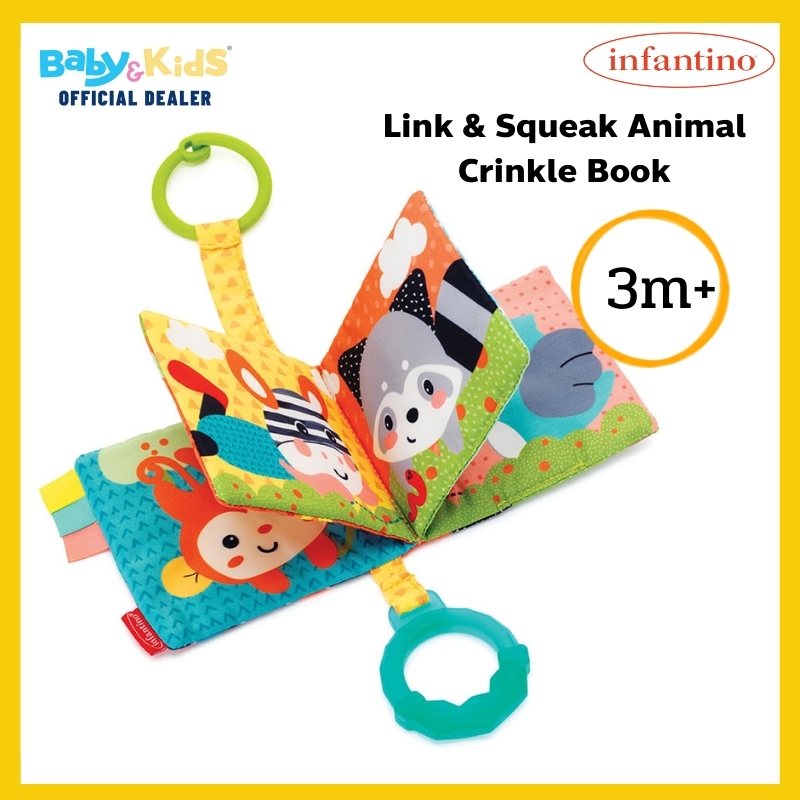 infantino หนังสือผ้าเสริมพัฒนาการ Link & Squeak Animal Crinkle Book