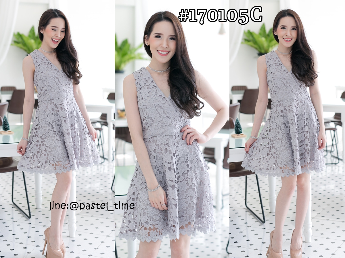Sweet Susie Lacy Dress – Gray สีเทา