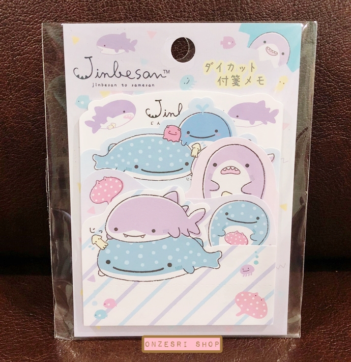 Jinbesan & Same-San Di-cut Sticky Note แบบสีม่วง ขนาด 13.5 x 8 ซม. มี 5 ลาย รวม 20 แผ่น กระดาษมีกาวเหมือนพวก Post it