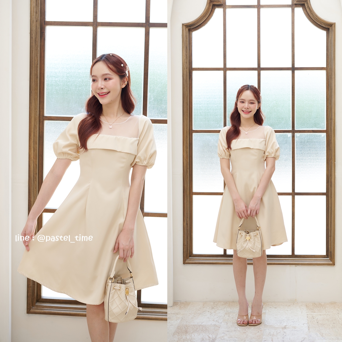 Destiny Puff Dress : สีครีม [Made by Pastel Time]