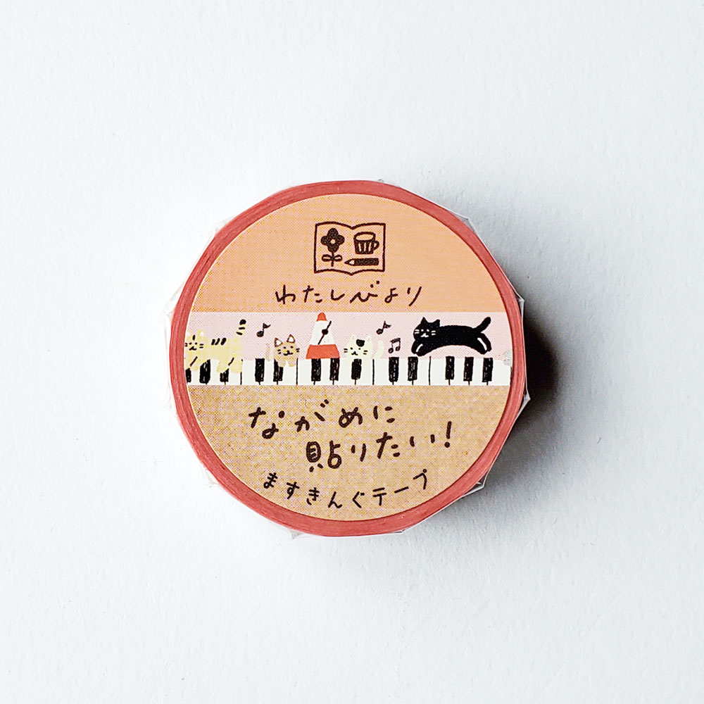 Furukawa Paper Works Masking Tape ลาย Cat & Music ขนาด 1.5 ซม. x 7 ม.