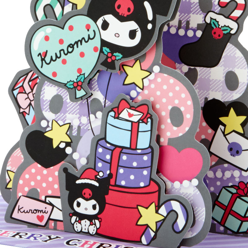 Sanrio Christmas Pop Up Card From Japan การ์ดอวยพรลาย Kuromi กางออกมาเป็นต้นคริสต์มาสได้น่ารัก ขนาด 18.8 x 13 x 7.2 ซม.