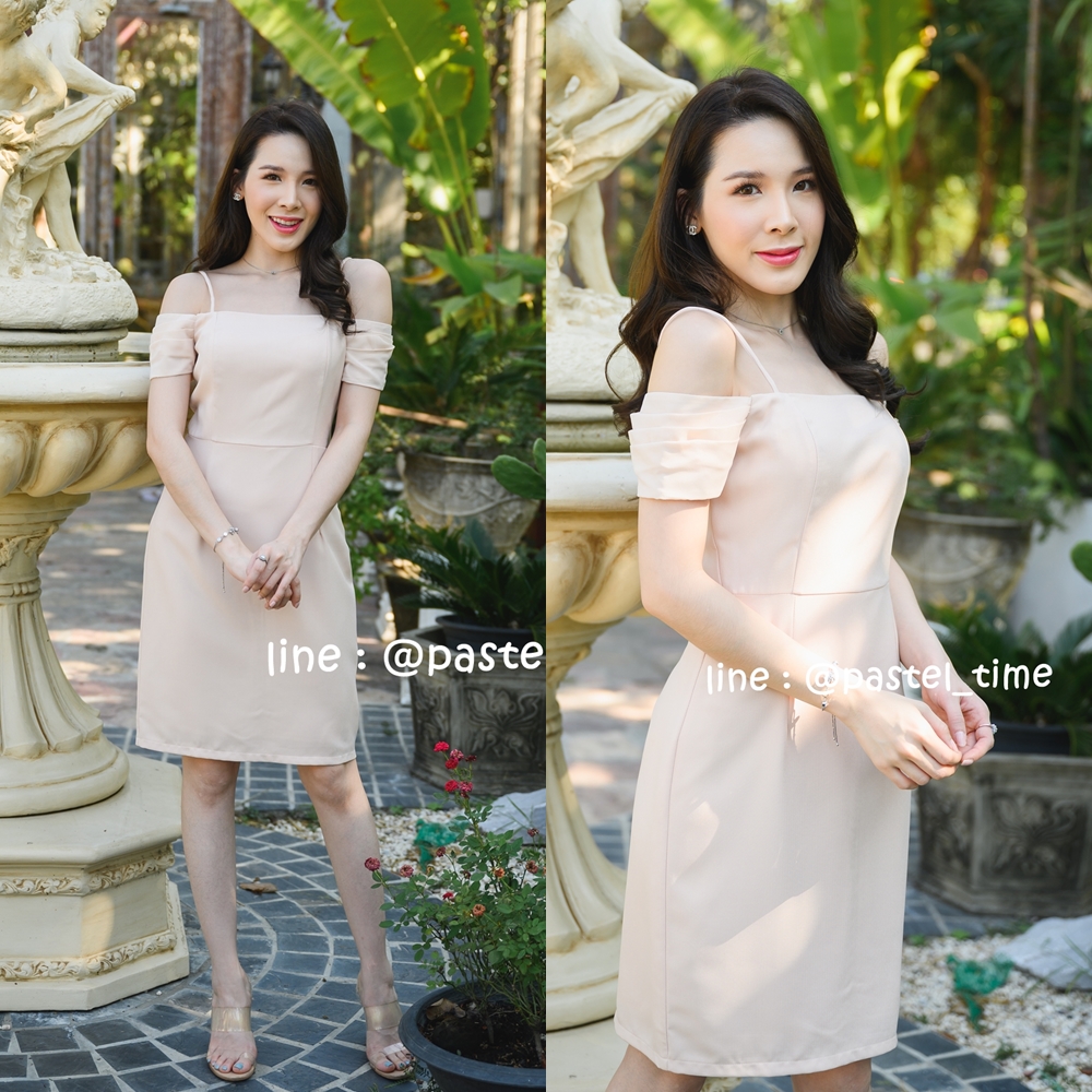 Milada Open Shoulder Dress – สีครีม **มีแต่L**