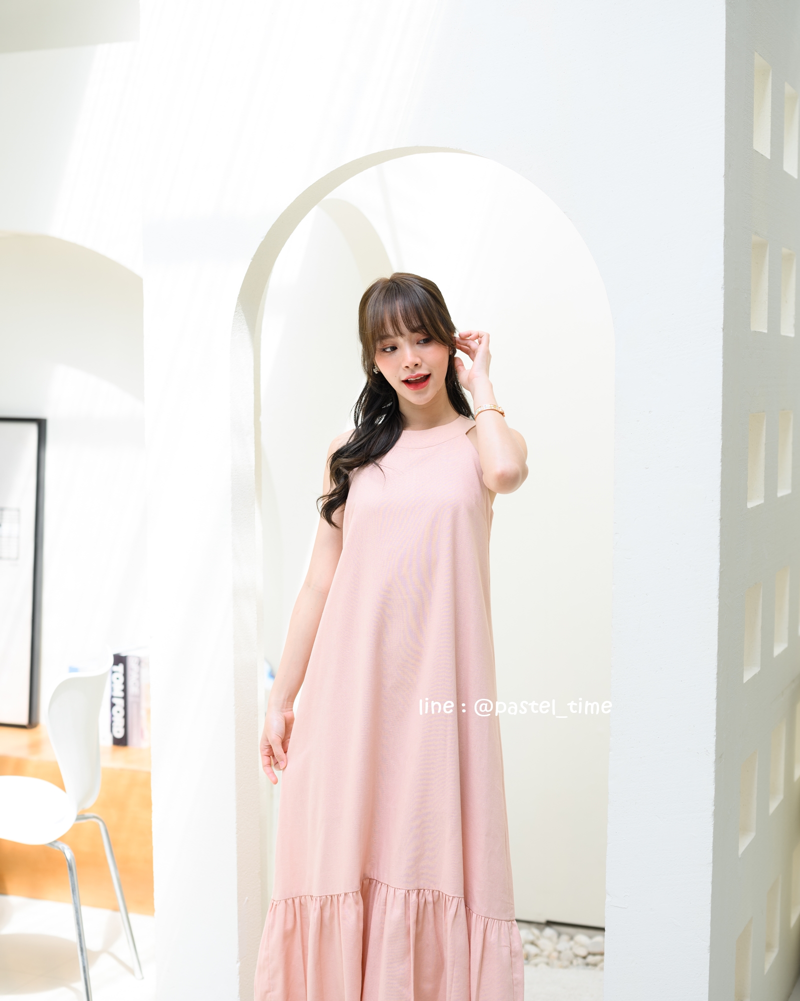 Clio Vest Linen Maxi dress - สีชมพู