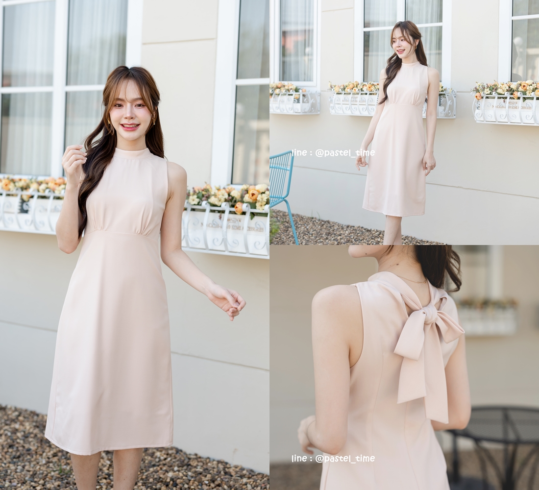 Milly Back Bow Dress : สีครีม