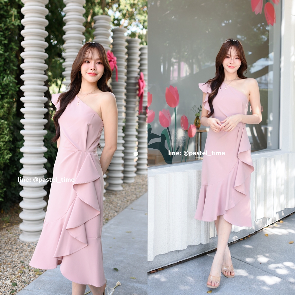 Ashley One - Shoulder Dress - สีชมพู [Made by Pastel Time]