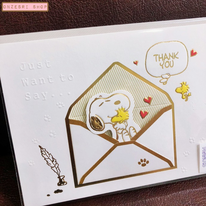 Snoopy Pop Up Thank You Card จาก Hallmark Japan การ์ดขอบคุณเป็น Pop Up ด้านหน้า แบบซองจดหมาย ขนาด 13.2 x 10 ซม.