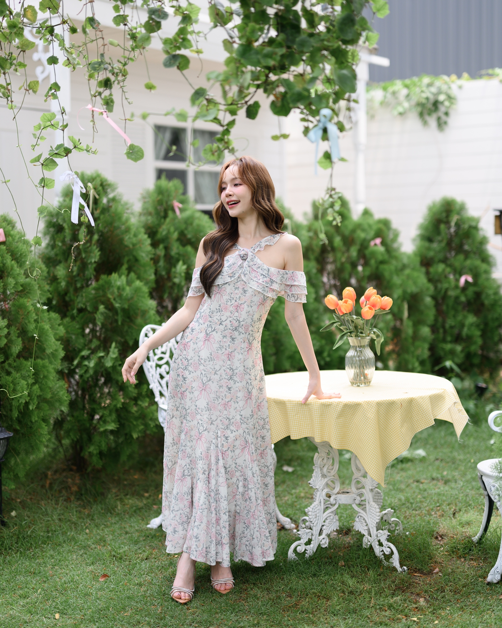 Coquette Bow Off-Shoulder Maxi Dress