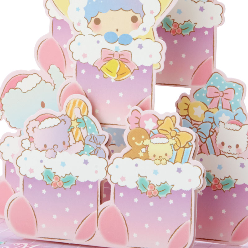 Sanrio Christmas Pop Up Card From Japan การ์ดอวยพรลาย Little Twin Stars กางออกมาเป็นต้นคริสต์มาสได้น่ารัก ขนาด 18.8 x 13 x 7.2 ซม.