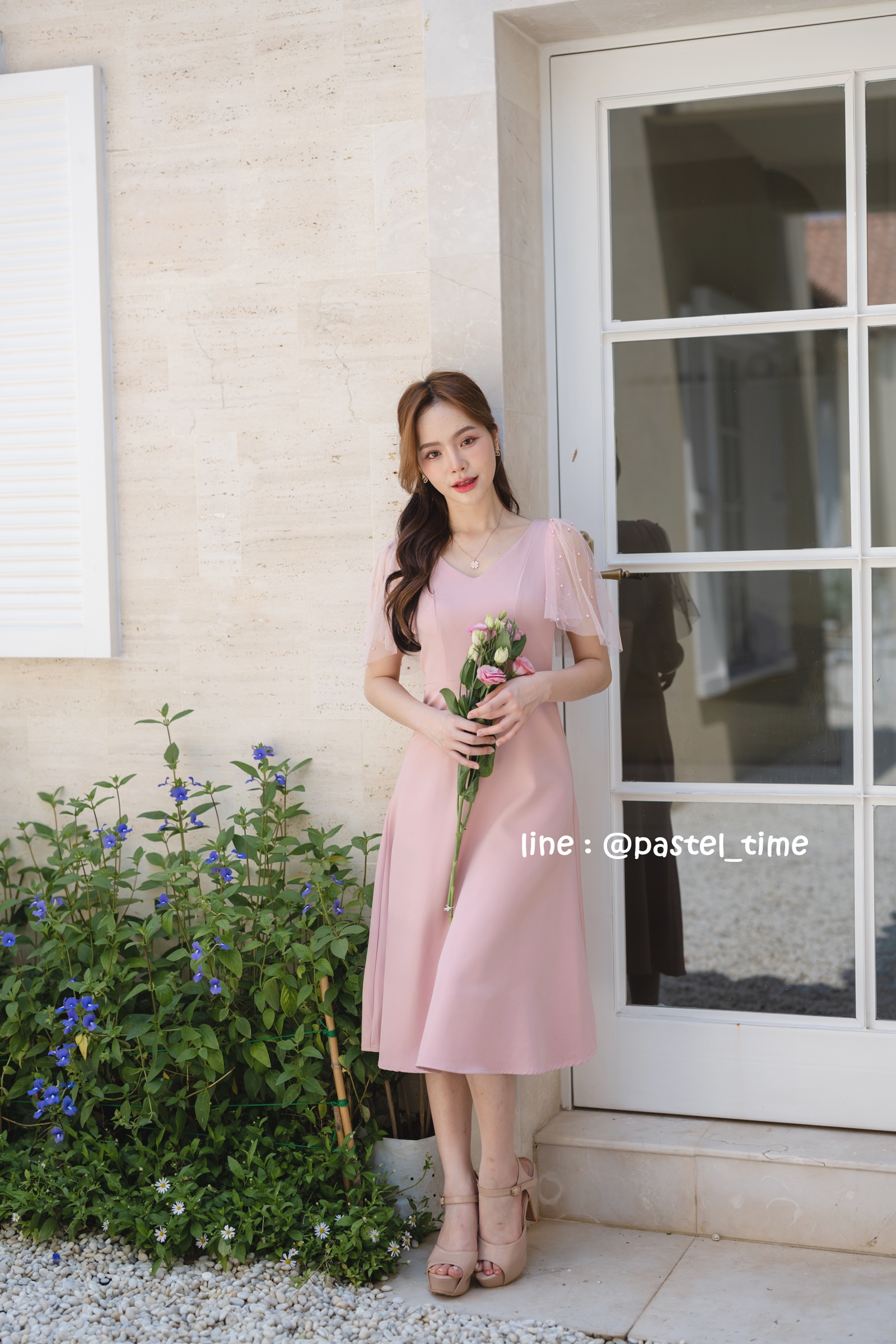 Dear Darling Midi Dress - สีชมพู