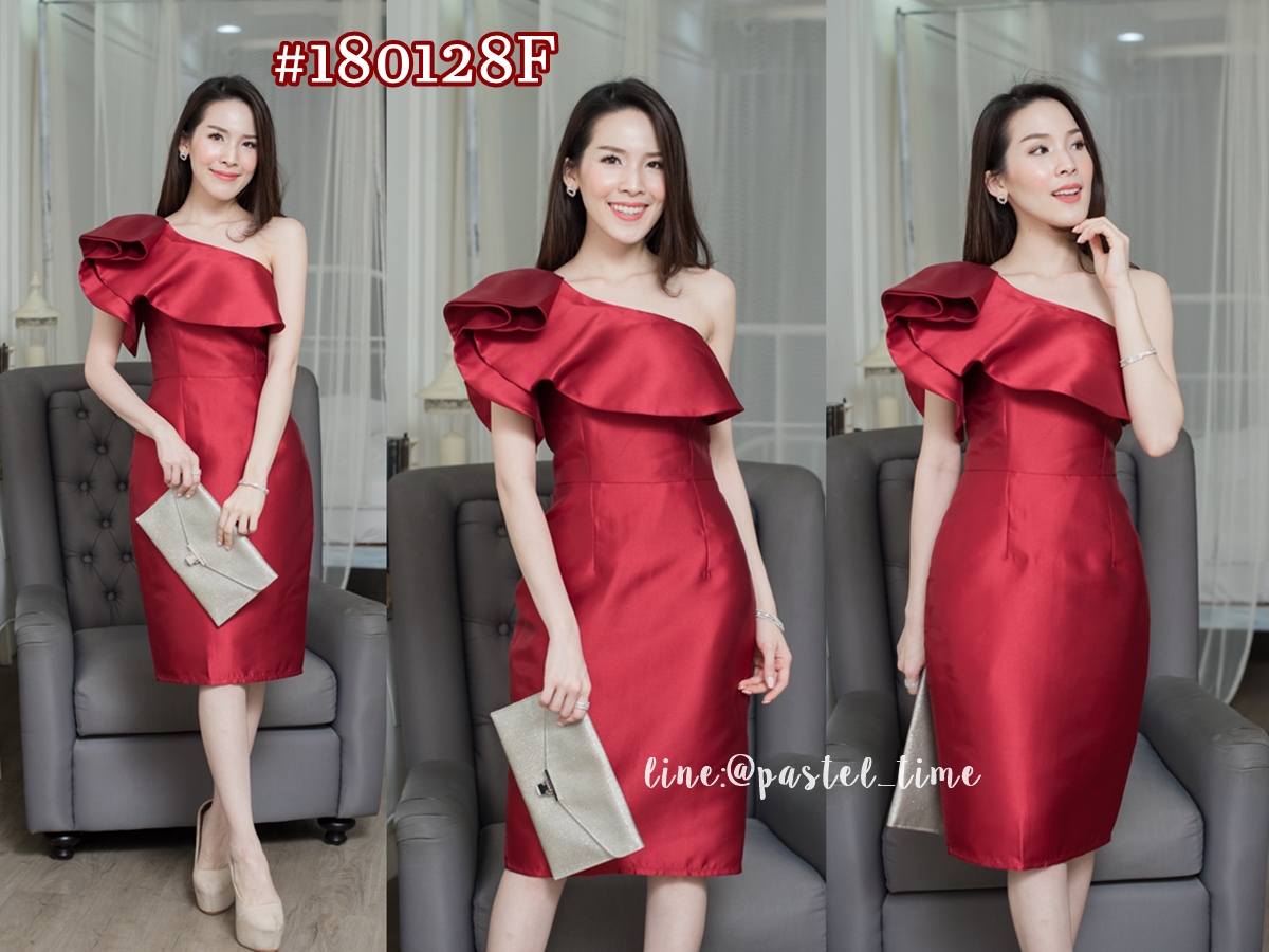 Engrid One Shoulder Dress – Red Wine สีแดงไวน์