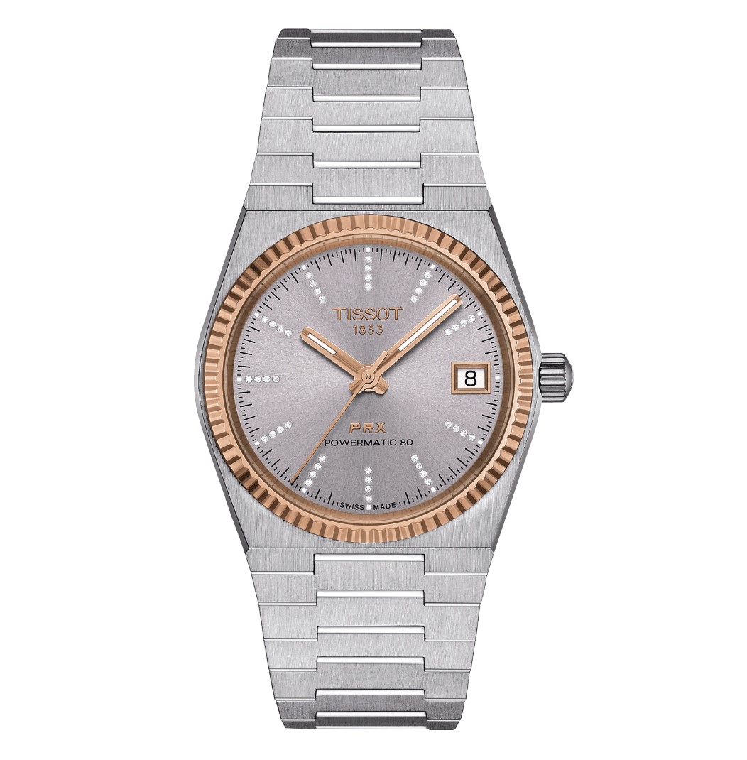 (ประกันศูนย์ไทย 2 ปี) TISSOT PRX 35MM POWERMATIC 80 STEEL & 18K GOLD BEZEL
