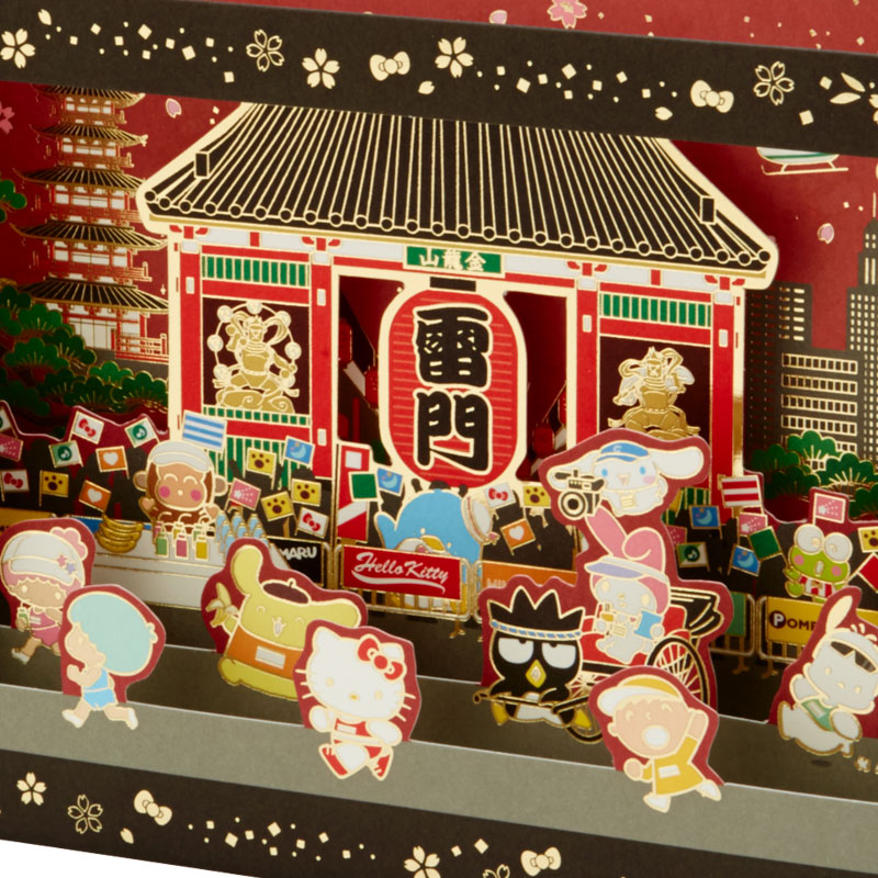 Sanrio Card - Pop up ลาย Sanrio - Sporty at Asakusa (Japan Limited) ใบใหญ่ เป็นแบบรวมชาว Sanrio เล่นกีฬา บรรยากาศแบบญี่ปุ่น ตรงขอบเป็นสีทอง ด้านหลังเขียนได้ มาพร้อมซองลายน่ารัก ขนาดก่อนกาง 13.5 x 0.5 x 22.6 ซม.