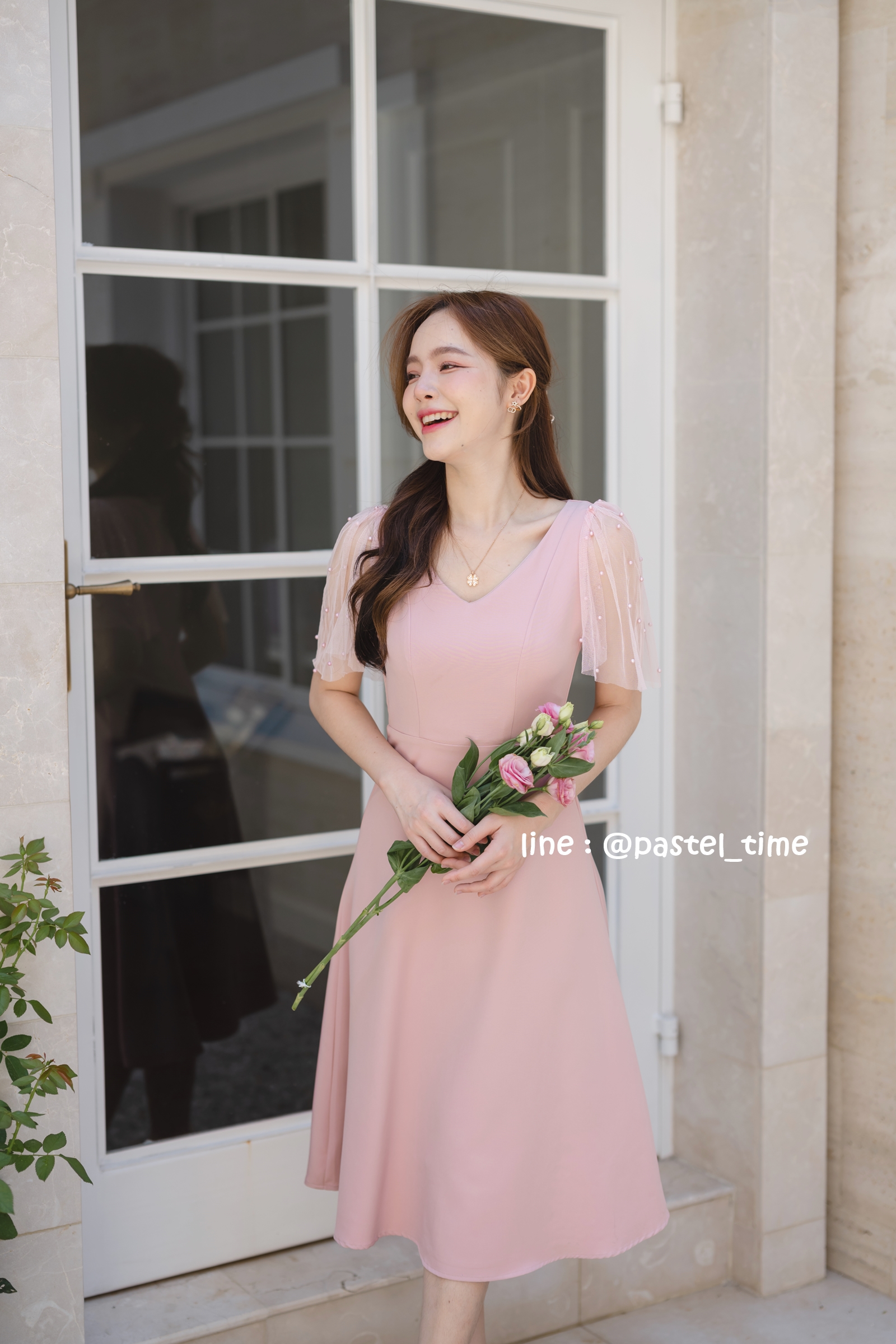 Dear Darling Midi Dress - สีชมพู