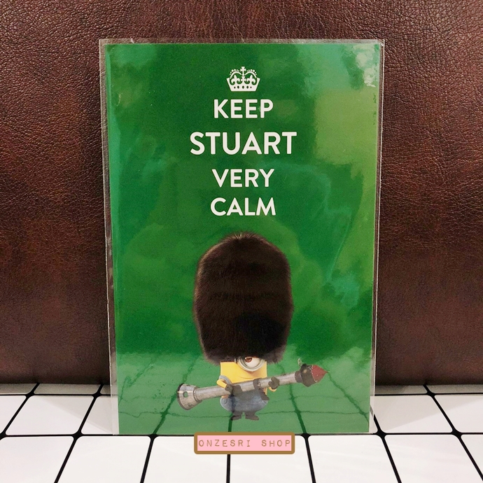 Minions Postcard from Universal Studios Singapore ลาย Keep Stuart Very Calm สีเขียว