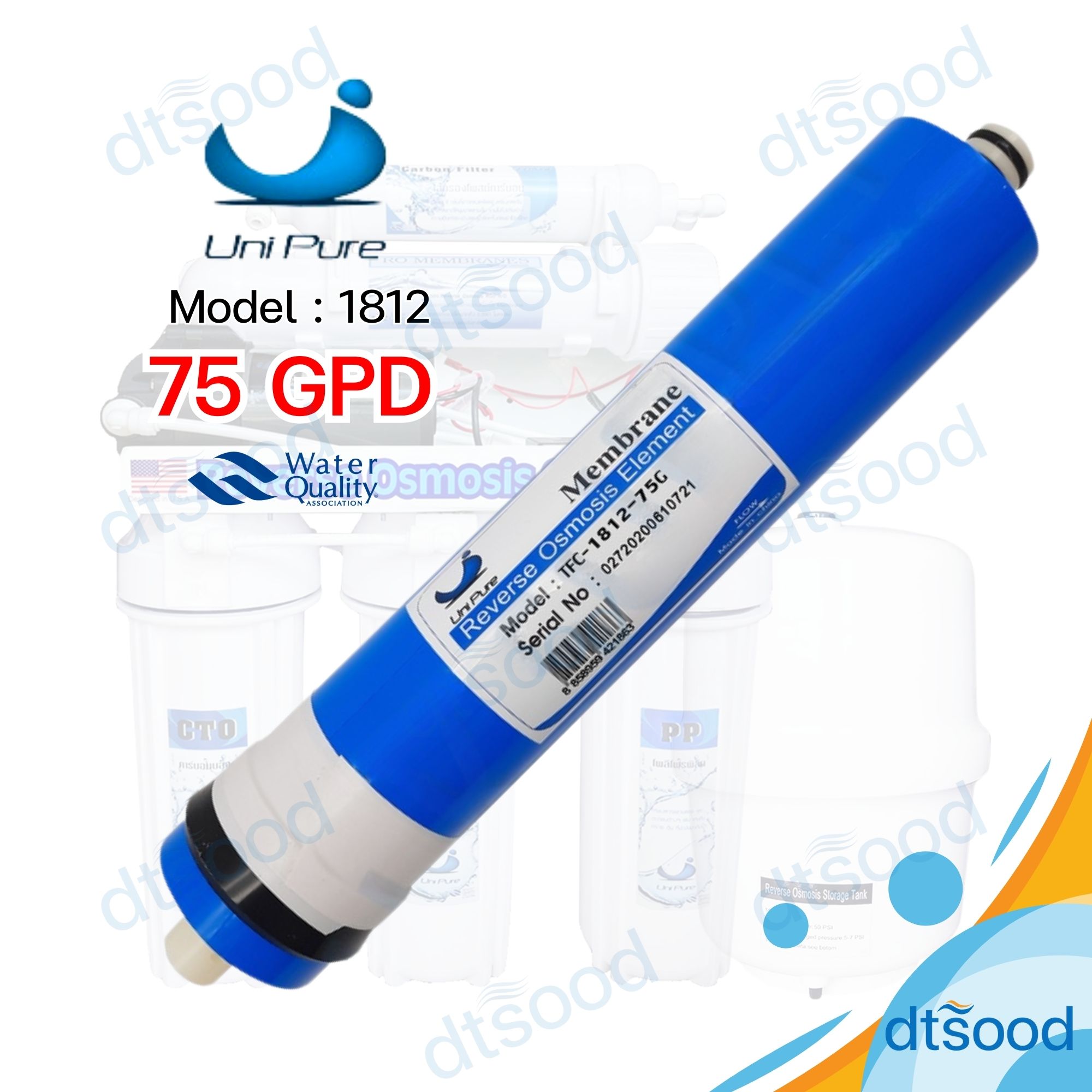 ไส้กรองน้ำ RO Membrane ขนาด 75 GPD ยี่ห้อ Unipure กรองละเอียด 0.0001 ไมครอน