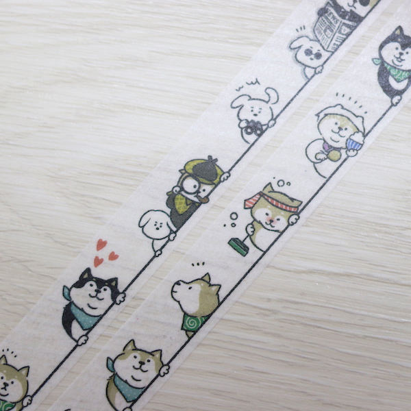 Tatemas Masking Tape เทปตกแต่งจากญี่ปุ่น เป็นแนวตั้ง ลาย Shiba ขนาด 1.5 ซม. x 7 ม.
