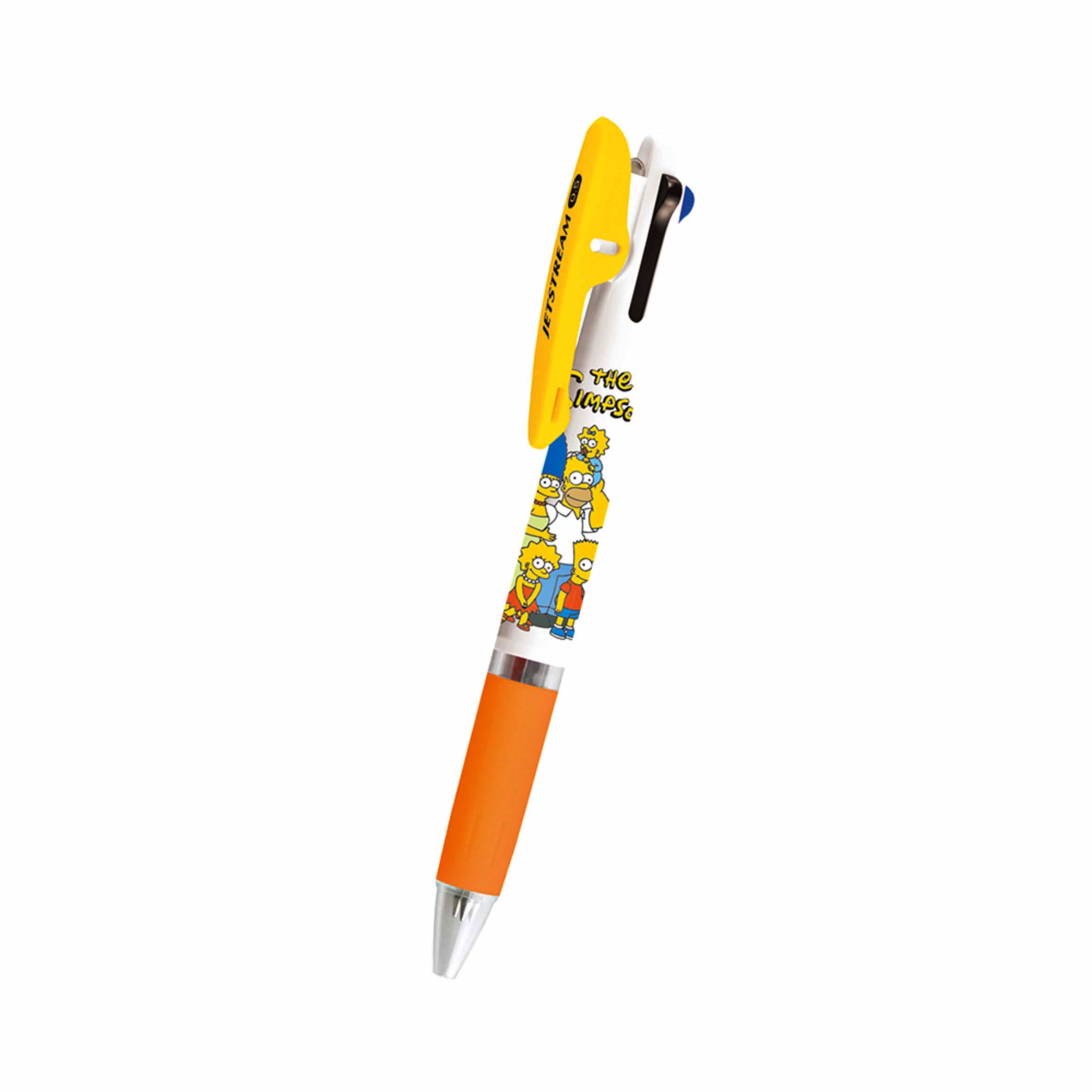 ปากกา Jetstream 0.5 ลาย The Simpsons สีขาวส้ม หมึกมี 3 สี แดง ดำ น้ำเงิน ตรงที่เสียบเป็นแบบคลิป ติดแน่น
