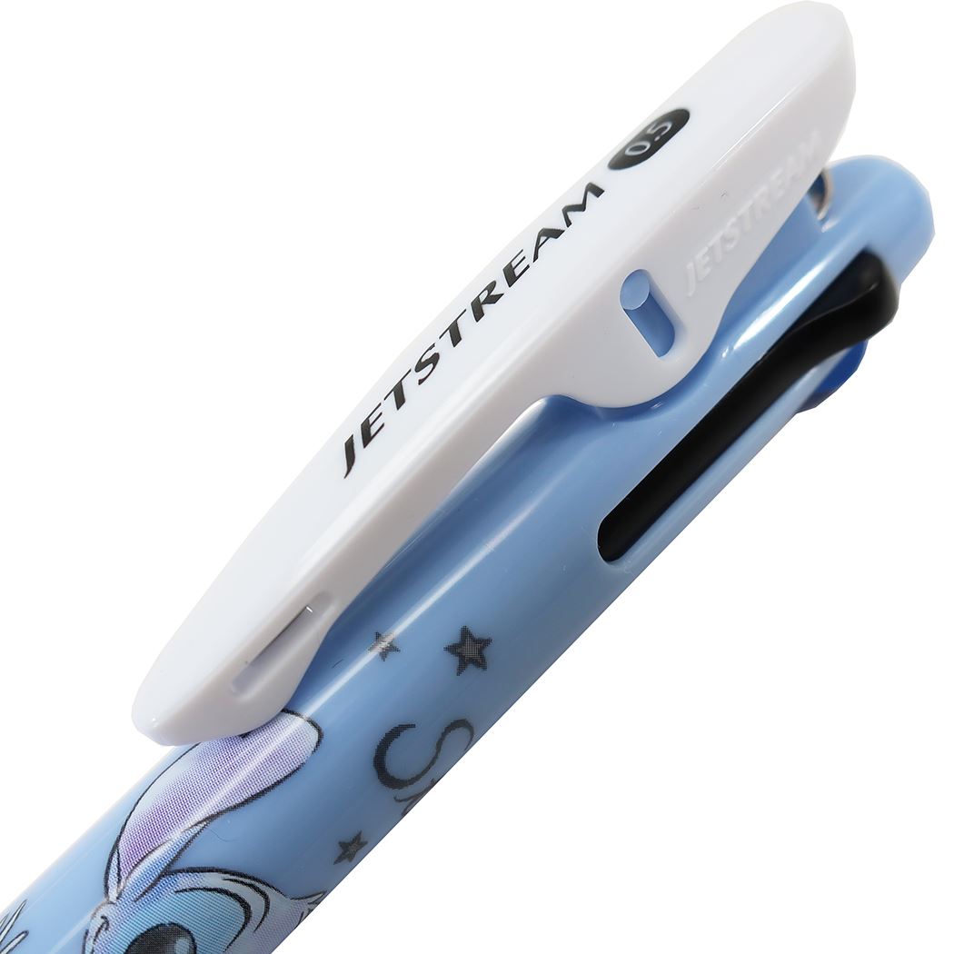 ปากกา Jetstream 0.5 ลาย Stitch สีฟ้า หมึกมี 3 สี แดง ดำ น้ำเงิน ตรงที่เสียบเป็นแบบคลิป ติดแน่น
