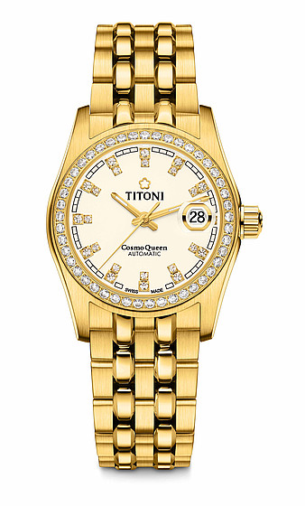 TITONI Automatic COSMO QUEEN ผู้หญิง รุ่น 729G-541 (เรือนทอง หน้าปัดสีขาว) ประกันศูนย์ไทย