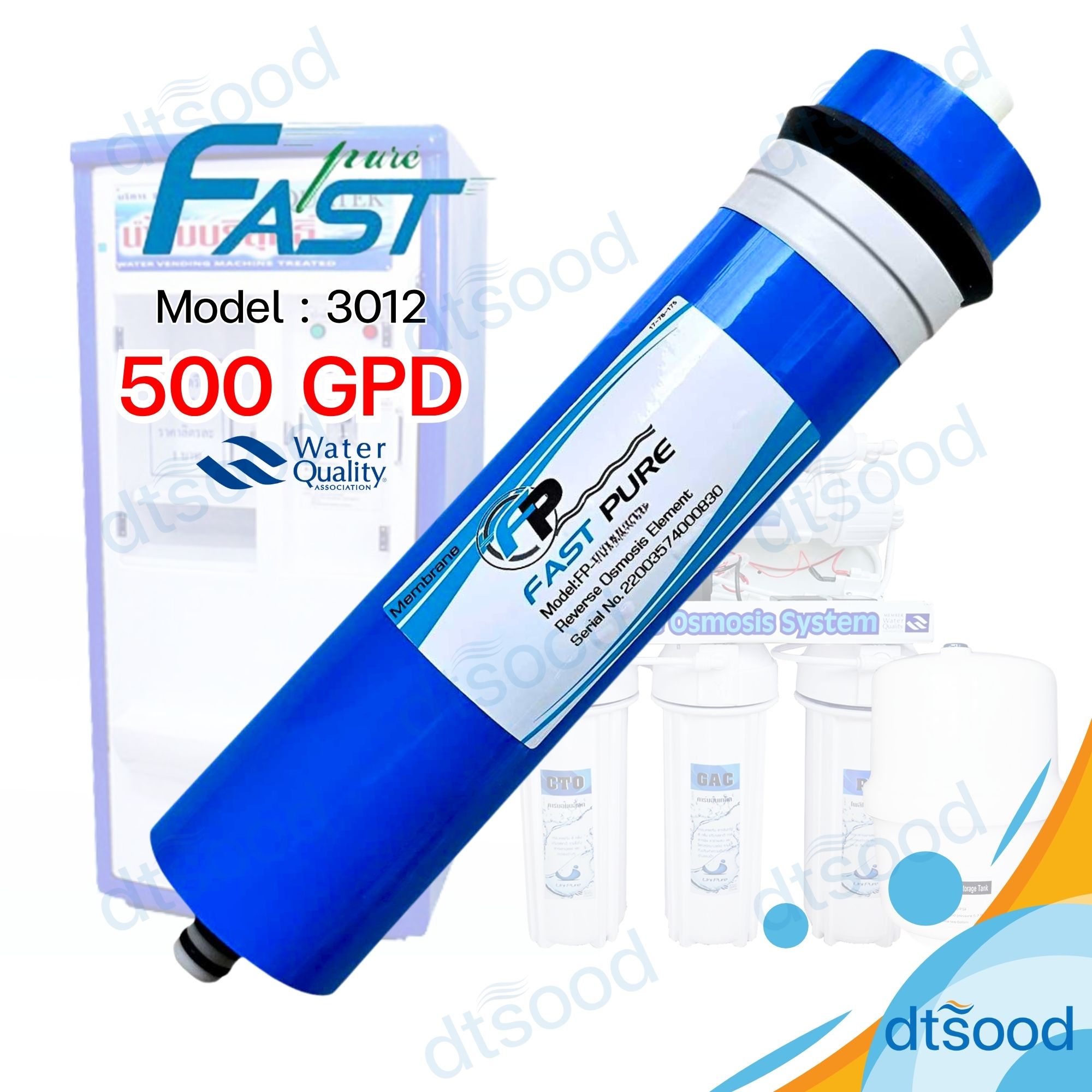 ไส้กรองน้ำ RO Membrane ขนาด 500 GPD ยี่ห้อ Fast Pure กรองละเอียด 0.0001 ไมครอน