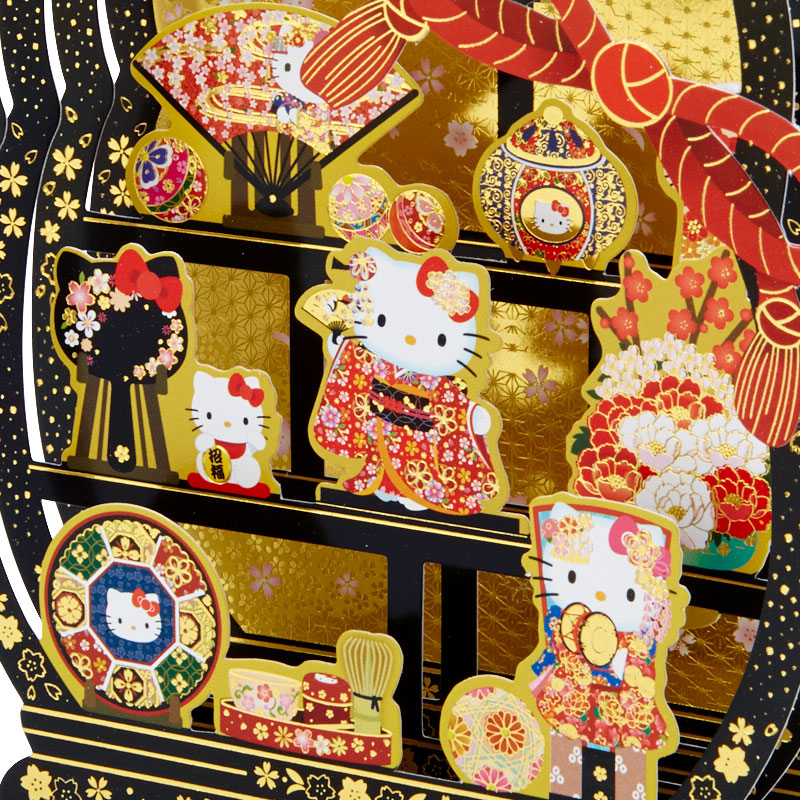 Sanrio Card - Pop up ลาย Hello Kitty Japan Round Shelf (Japan Limited) ด้านหลังเขียนได้ มาพร้อมซองลายน่ารัก ขนาด 12.8 x 0.5 x 17.2 ซม.