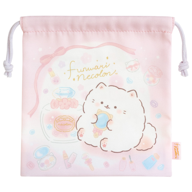 กระเป๋ารูดเชือก Funwari Necolon สีชมพู ขนาด 18 x 17 x 6.5 ซม. เป็นแบบฐานกว้าง