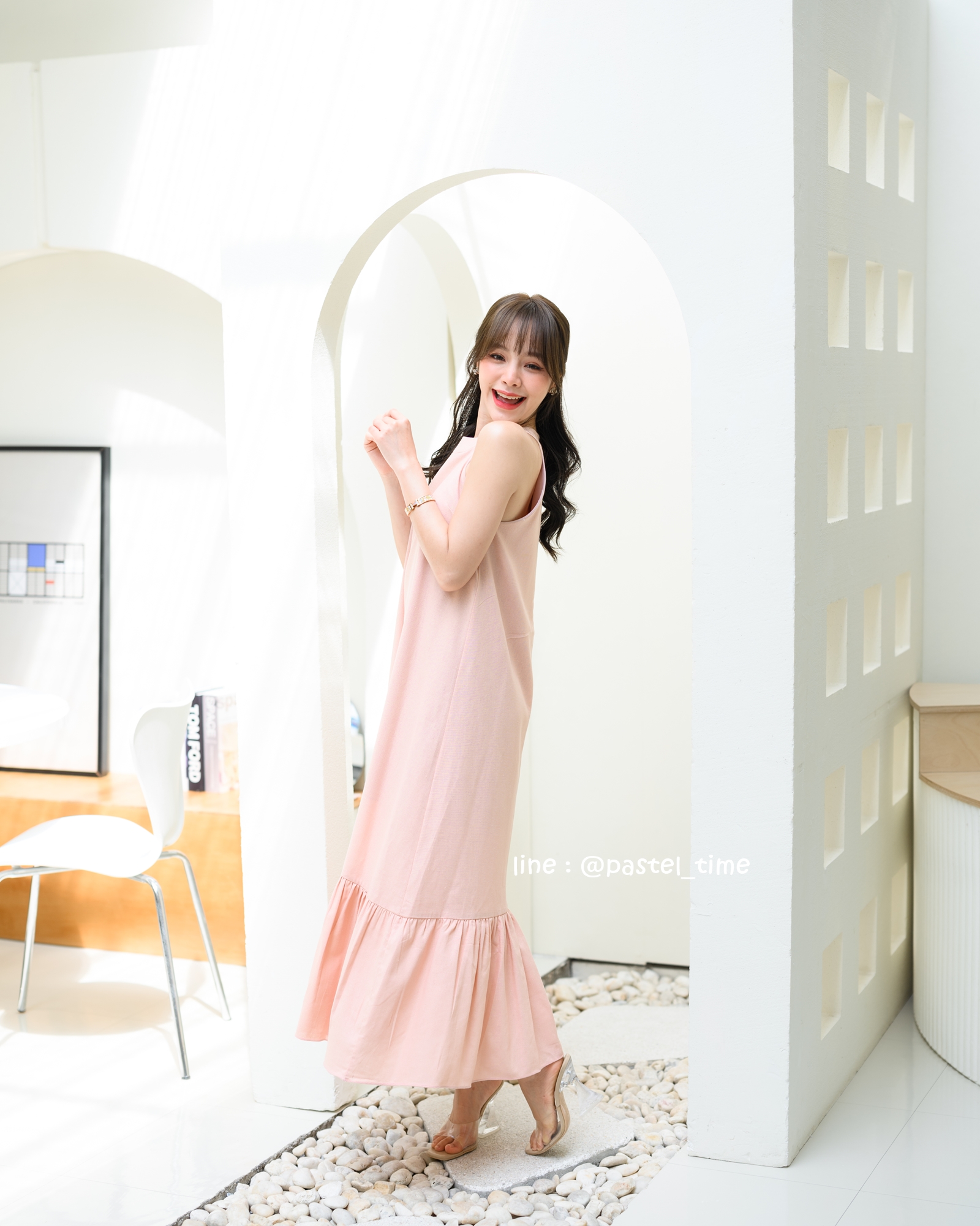 Clio Vest Linen Maxi dress - สีชมพู