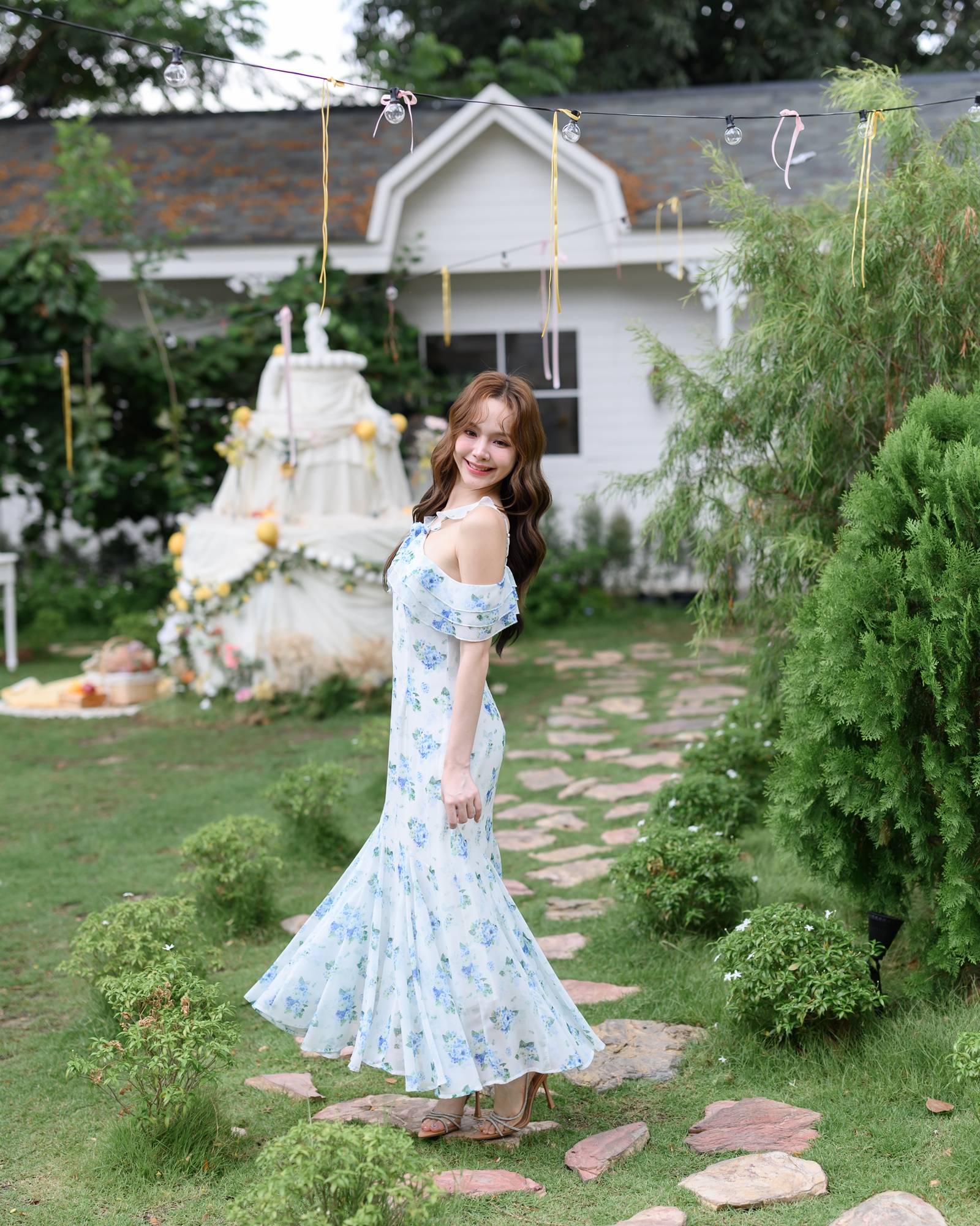 Hydrangea Off-Shoulder Maxi Dress