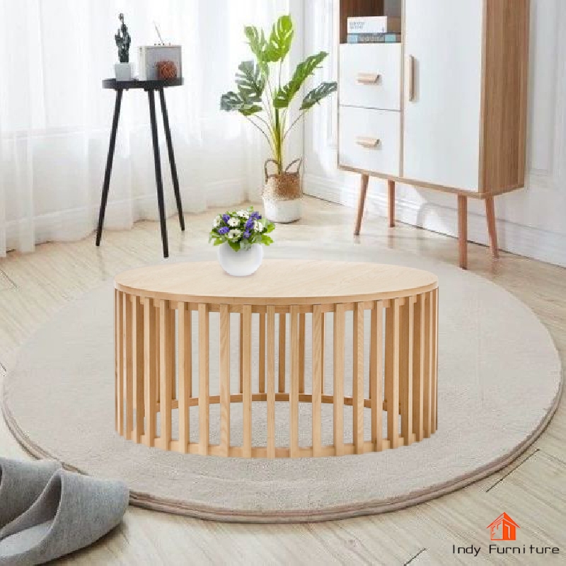 โต๊ะกลางกลม ไม้ยางพารา รุ่น Chana สีธรรมชาติ