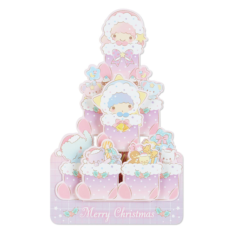 Sanrio Christmas Pop Up Card From Japan การ์ดอวยพรลาย Little Twin Stars กางออกมาเป็นต้นคริสต์มาสได้น่ารัก ขนาด 18.8 x 13 x 7.2 ซม.