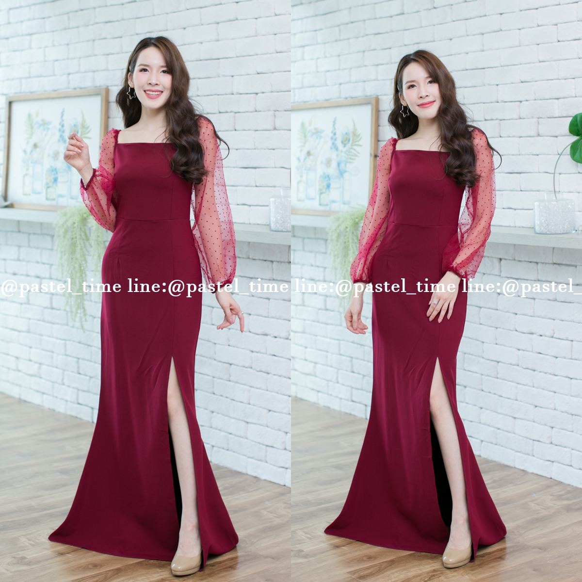 Lora Maxi Dress – สีแดงเลือดหมู