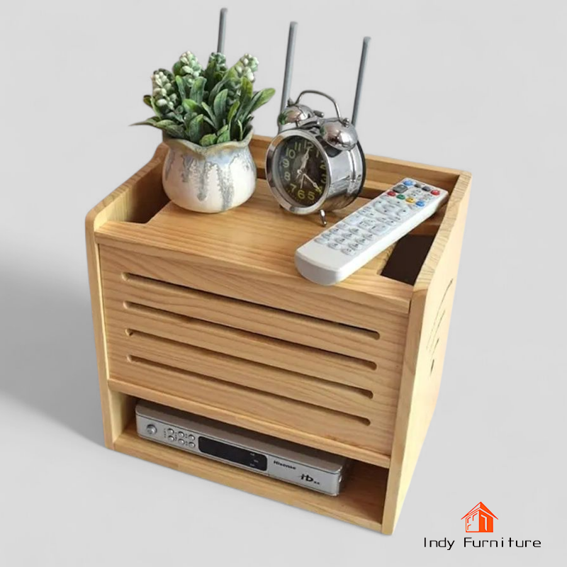 Indy Furniture WIFI-02 กล่องWIFI กล่องเก็บสายไฟ กล่องเก็บปลั๊กไฟ แท่นวางชาร์จมือถือ ไม้ยางพารา