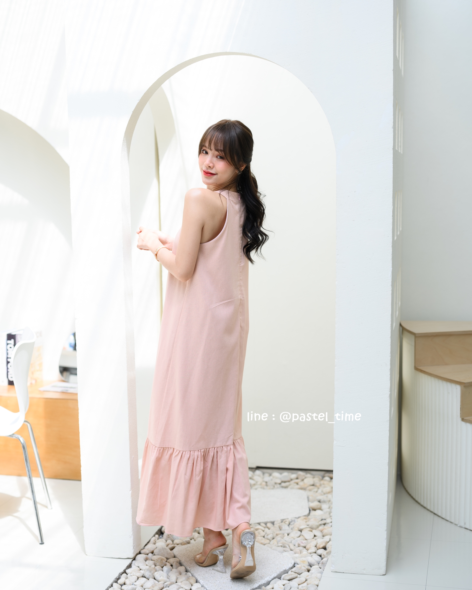 Clio Vest Linen Maxi dress - สีชมพู