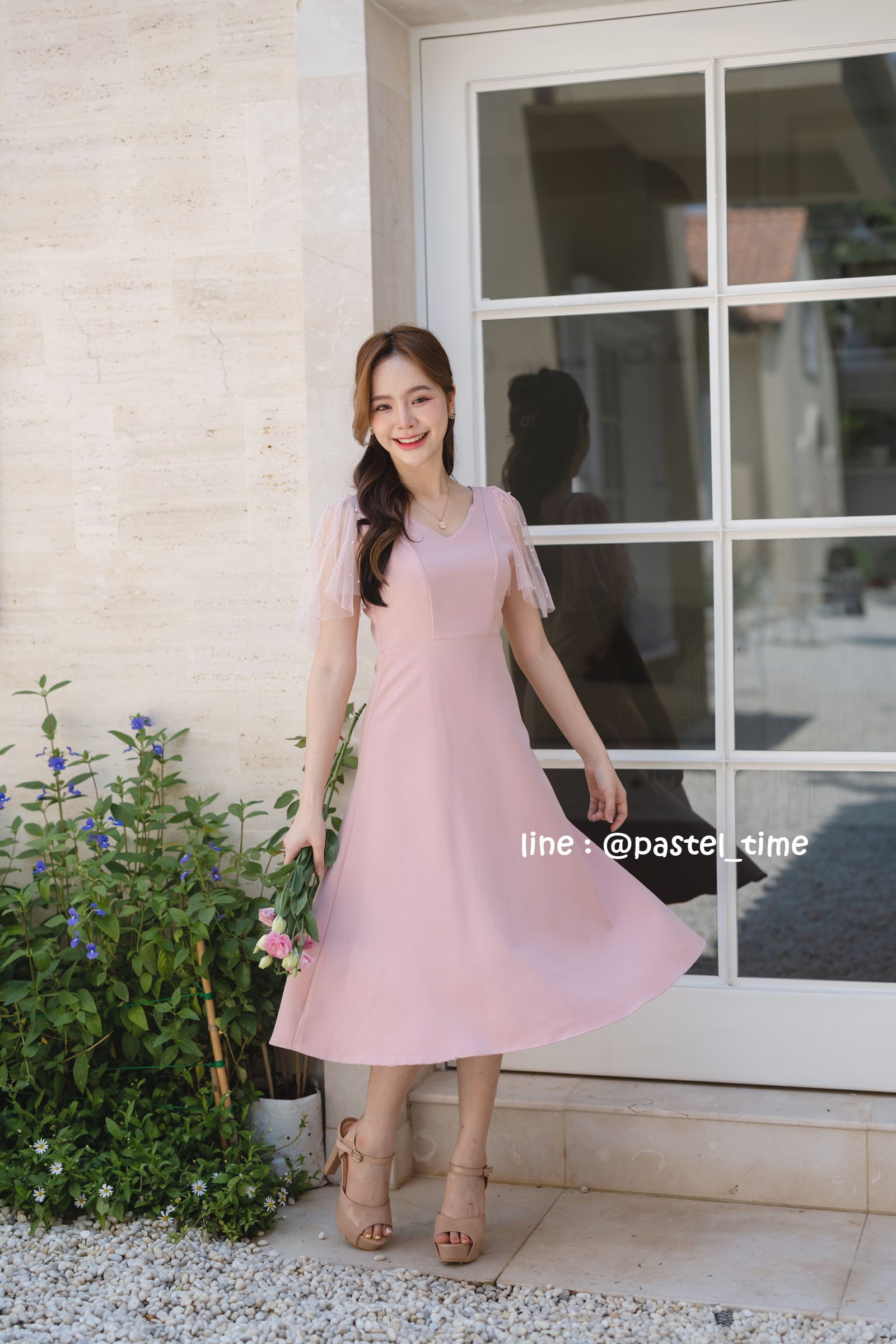 Dear Darling Midi Dress - สีชมพู
