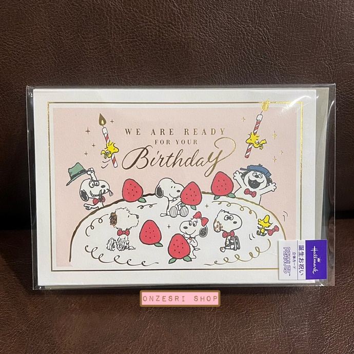 Snoopy Pop Up Birthday Card From Japan การ์ดอวยพรลาย Strawberry Cake ขนาดการ์ด 10.6 x 14.2 ซม.