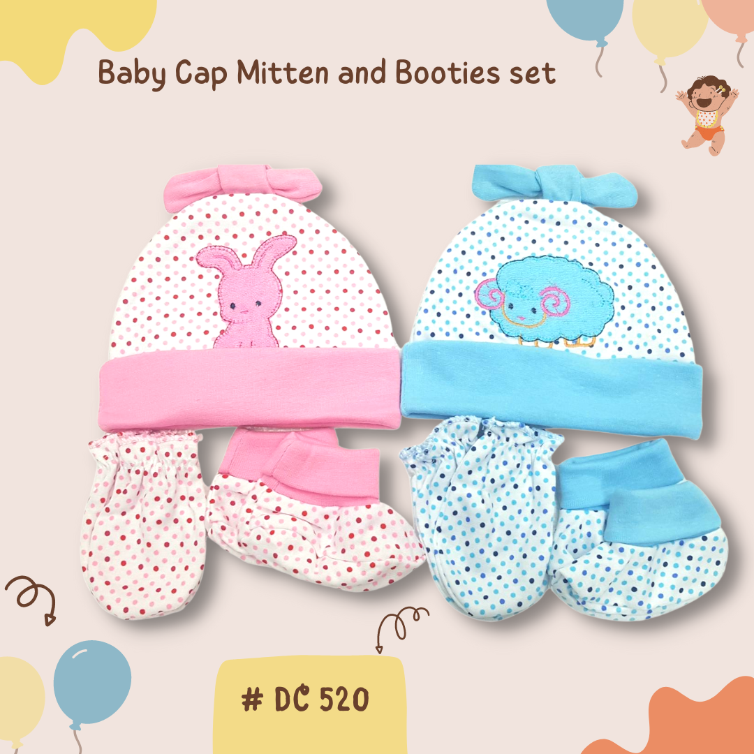 Bonet Mitten Knot Booties with Embroidered ชุด 3 ชิ้นปักผูกโบว์ มีหลายลาย สำเนา