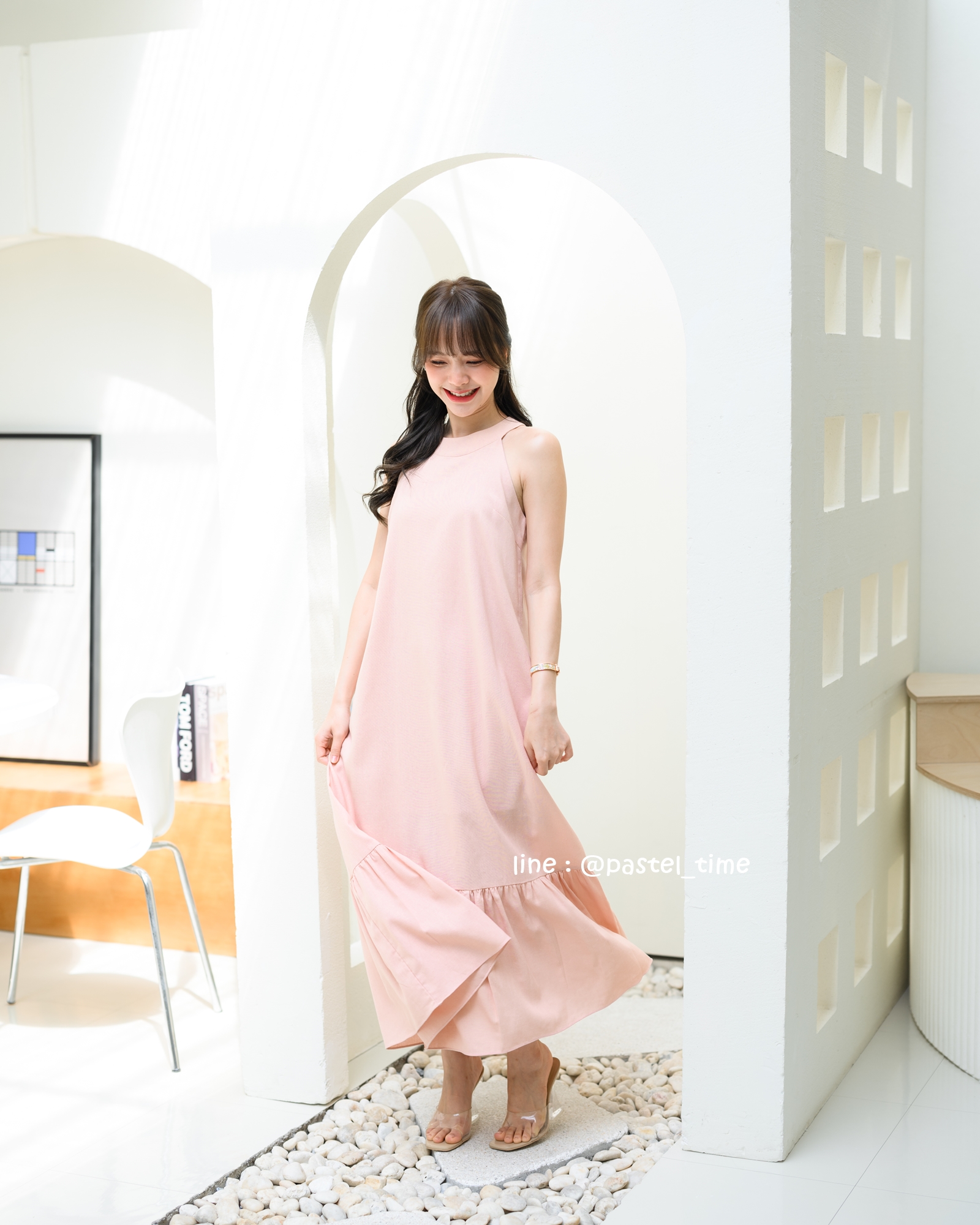 Clio Vest Linen Maxi dress - สีชมพู
