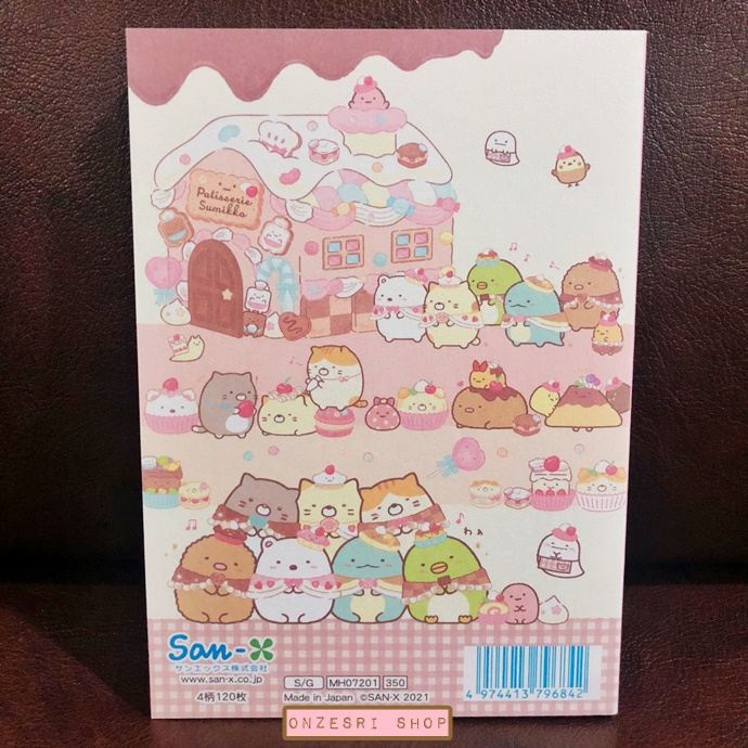 สมุดเล่มเล็ก ลาย Sumikko Gurashi Neko's Siblings and Sweet Shop แบบ Sweet Shop ขนาด 14.8 x 10.5 x 1.3 ซม. มี 4 ลาย รวม 120 แผ่น